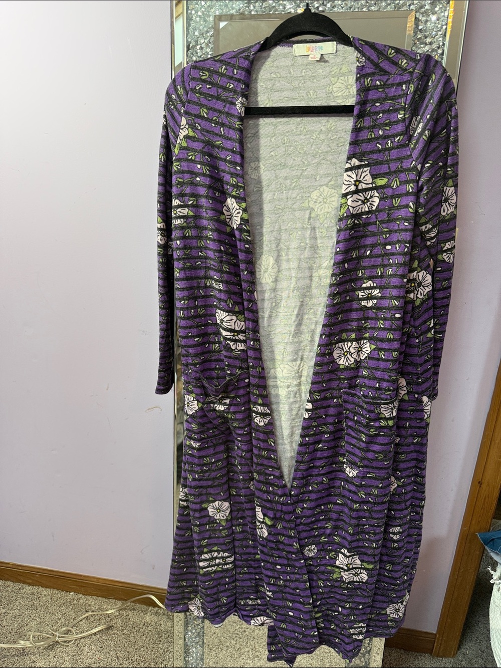 LuLaRoe Purple Floral Stripe Cardigan
